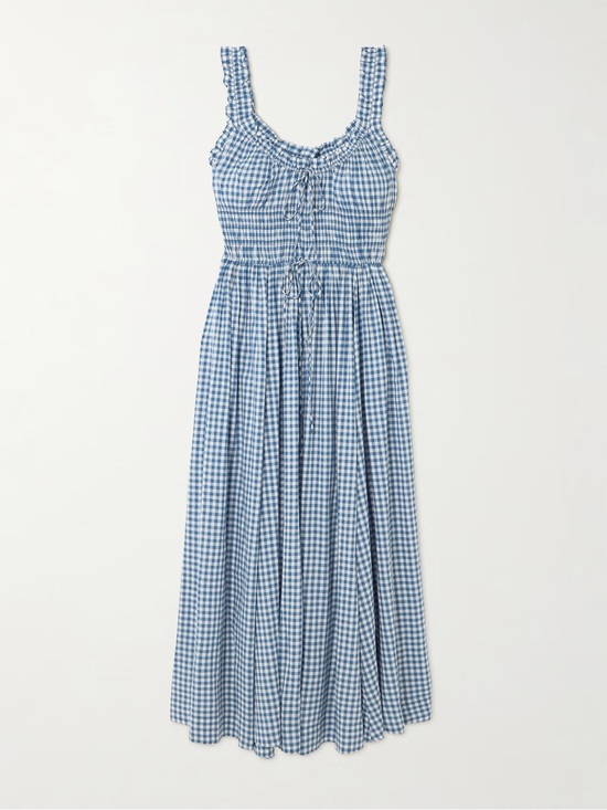 Doen Dresses & Skirts - NWT Doen Emmaretta checked organic cotton-blend voile midi dress blue size XS